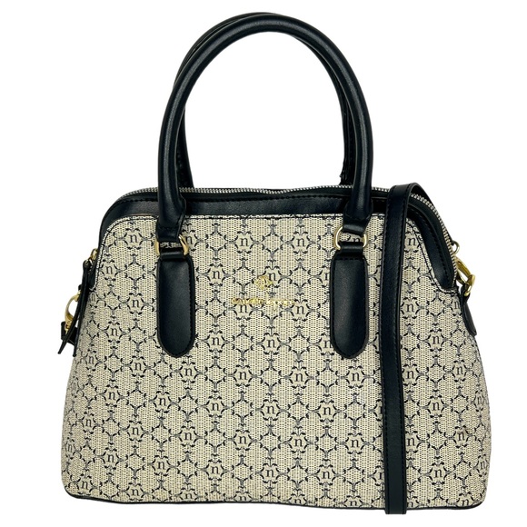 Nanette Lepore Handbags - Nanette Lepore Gray Black Logo Print Zip Top Dome Satchel Crossbody Bag